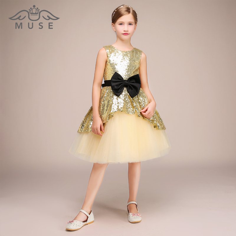 MUSE trẻ em buổi tối ăn mặc công chúa ăn mặc Giáng Sinh birthday party dress váy sequin bow sân khấu hiệu suất đồ bé gái