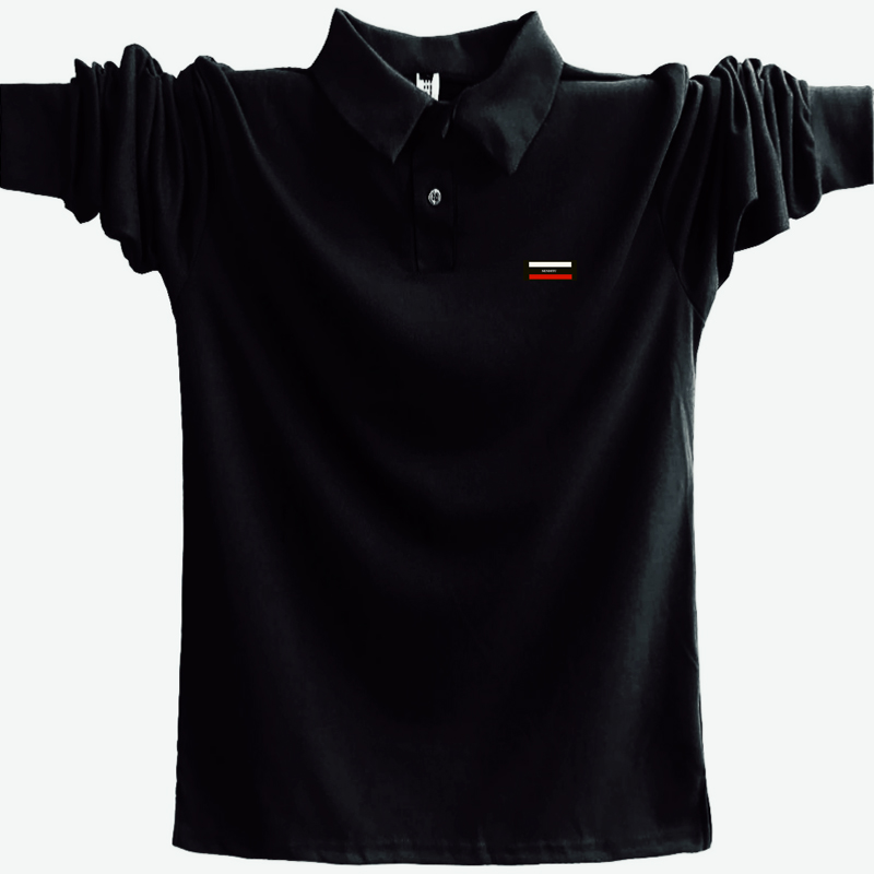Mùa thu nam cotton dài tay POLO áo sơ mi đáy rộng béo béo bố kinh doanh cộng với áo thun béo cỡ lớn quần ngố nam