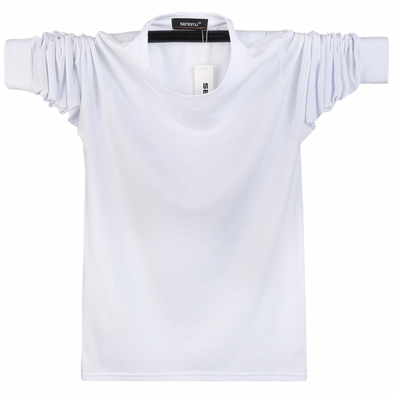 Mùa thu nam cotton dài tay cổ rộng chất béo lỏng áo thun đáy quần cộng với chất béo lớn kích thước rắn màu áo thun nam phong cách thời trang nam