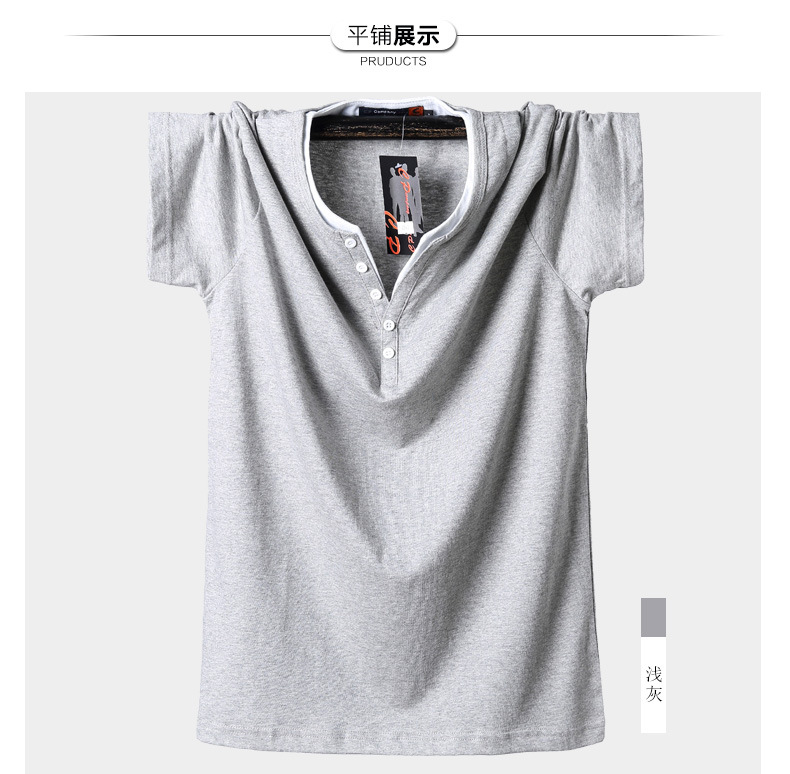 Mùa hè mới cho nam chất liệu cotton cộng với phân bón để tăng ngắn tay áo thun ngắn cổ chữ V thời trang 2021