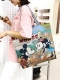 Canvas Bag for Women, Fashionable Casual Shoulder Bag, Work Tote Bag, Handbag, Canvas Bag, Cartoon Embroidered Bag