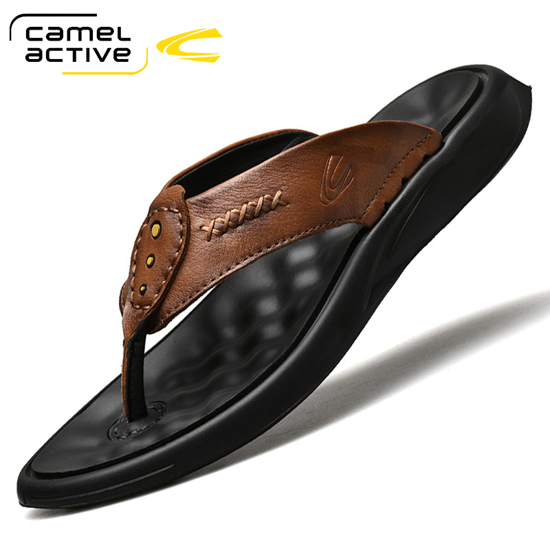 Camel dynamic flip-flops men's summer trend Korean version personality flip-flops beach shoes wear leather non-slip sandals