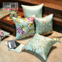 New Chinese pillow case mahogany sofa cushion cover embroidered flower bag large custom silk home living room Peony