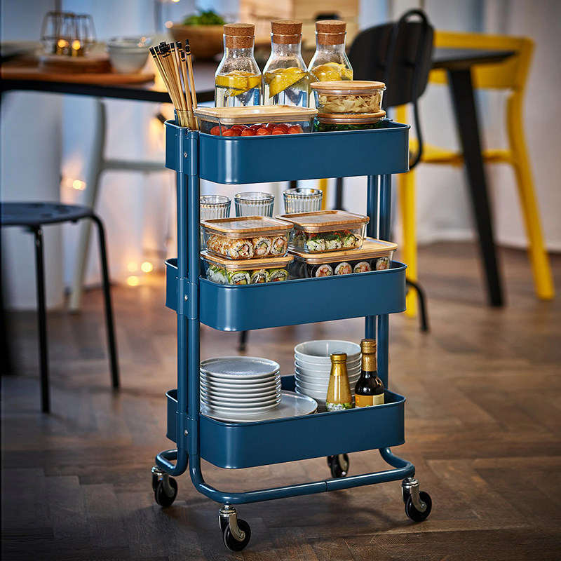 Nordic Iron Art Small Cart Kitchen Shelving Living Room Snacks Storage Floor Shelf Removable Triple-triple Baby Trolley