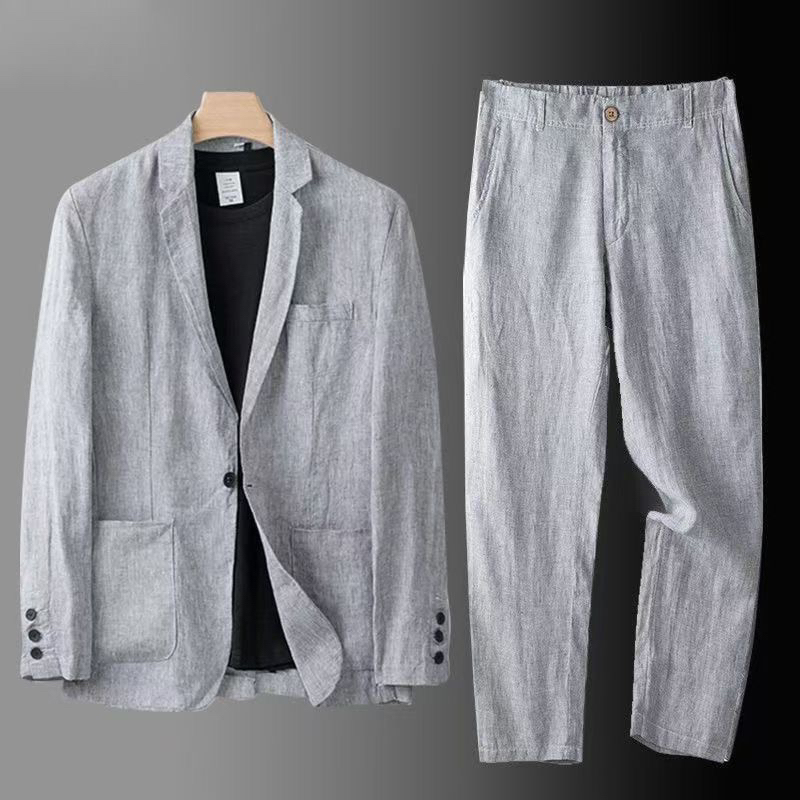 Spring and Summer New Linen Sun Protection Suit for Men, Loose Casual Jacket, Lightweight Suit and Trousers Two-Piece Set Spring and Summer New Linen Sun Protection Suit for Men, Loose Casual Jacket, Lightweight Suit and Trousers Two-Piece Set