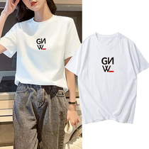 oioi mmlg short sleeve t-shirt womens Tide brand loose summer simple letter print round neck couple dress shirt top