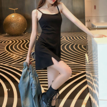 oioi mmlg sling dress female summer slim temperament small black skirt with undercover split short skirt