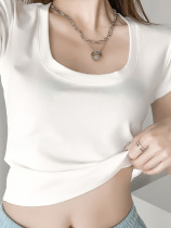 oioi mmlg short sleeve T-shirt female 2021 summer slim short high waist navel solid color inner half sleeve shirt tide