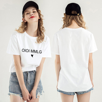 oioi mmlg short-sleeved women Summer loose Korean letter print wild round neck couple base shirt T-shirt men tide