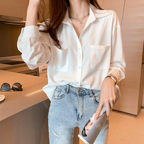 oioi mmlg chiffon shirt female 2021 summer new design feel joker loose thin white long sleeve shirt