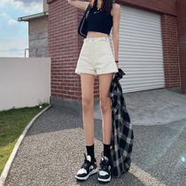 Tide brand white denim shorts womens summer new high waist loose thin thin curl a wide leg hot pants ins