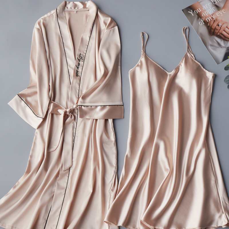 Sleeping Dress Summer Thin Ice Silk Sexy Sleepwear Women's Summer Loose Sleeping Dress Woman Big Size Mid-Length Version Pyjamas Two Sets