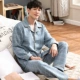 Mùa thu chăn pyjama nam phần mỏng cotton không khí lửng dịch vụ nhà mùa đông ba lớp mỏng cotton ve áo kích thước lớn dịch vụ nhà bộ đồ đôi mùa đông nam nữ