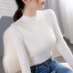 Half turtleneck sweater women's bottoming shirt with long sleeves 2023 autumn and winter new style high-end mid-collar knitted black top