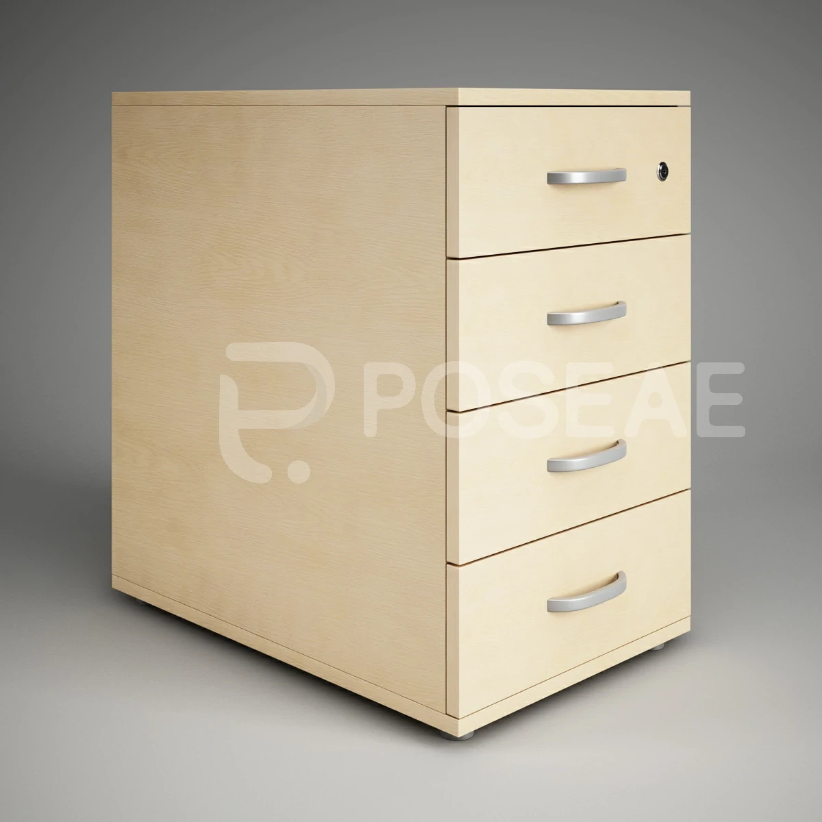 【3D模型】浅木色四抽文件柜 3D 模型-PoseAe