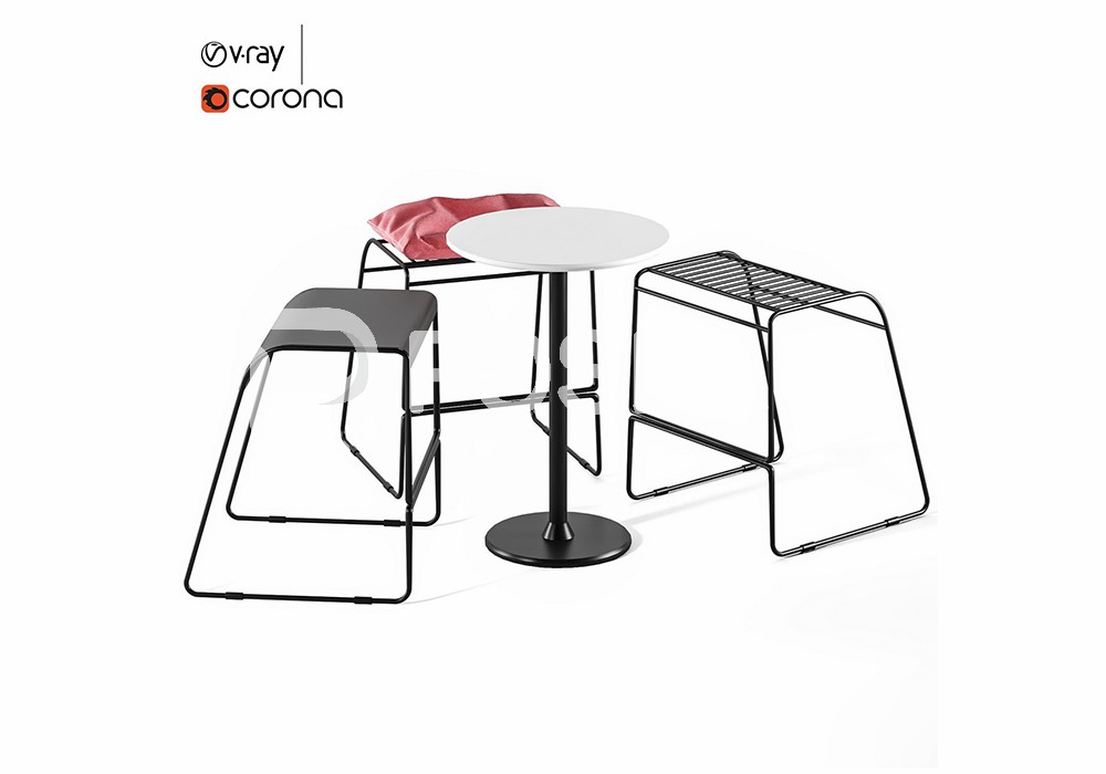 图片[1]-【3D模型】黑白红休闲桌椅组合 3D 模型-PoseAe视频创意库