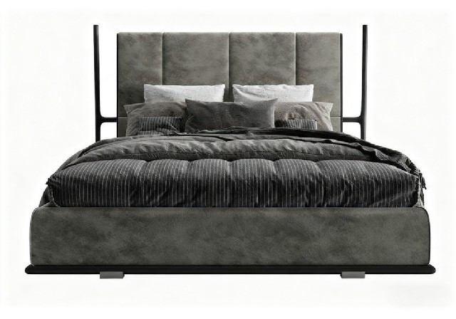 【3D模型】灰黑框架软包床 3D 模型-PoseAe