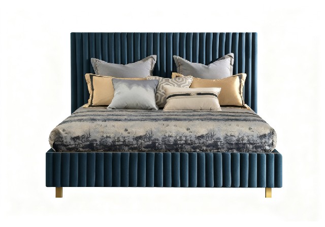 【3D模型】深蓝竖纹靠背床 3D 模型-PoseAe