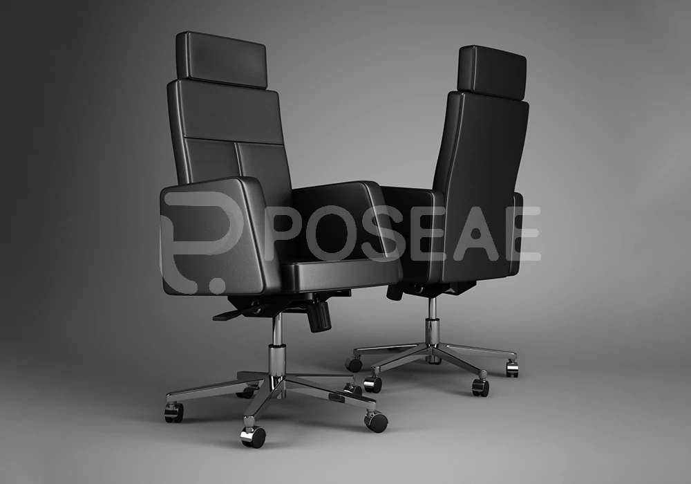 【3D模型】现代黑色高背老板椅 3D 模型-PoseAe