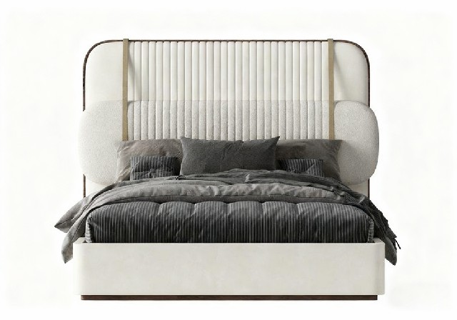 【3D模型】白棕竖纹靠背床 3D 模型-PoseAe