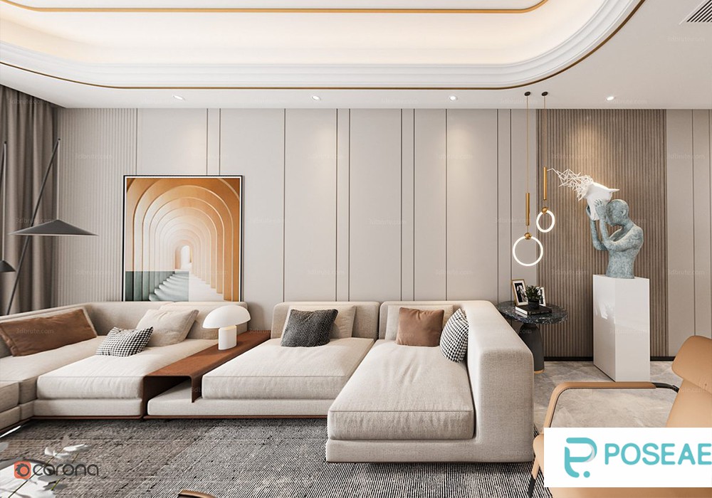 【3D模型】现代轻奢风客厅3D模型-PoseAe