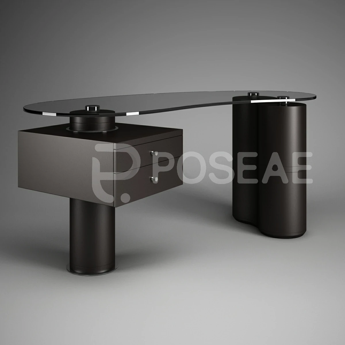 【3D模型】圆柱底座带抽屉创意电脑桌-PoseAe
