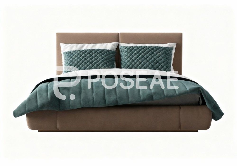 图片[1]-【3D模型】棕绿拼色软包床 3D 模型-PoseAe视频创意库