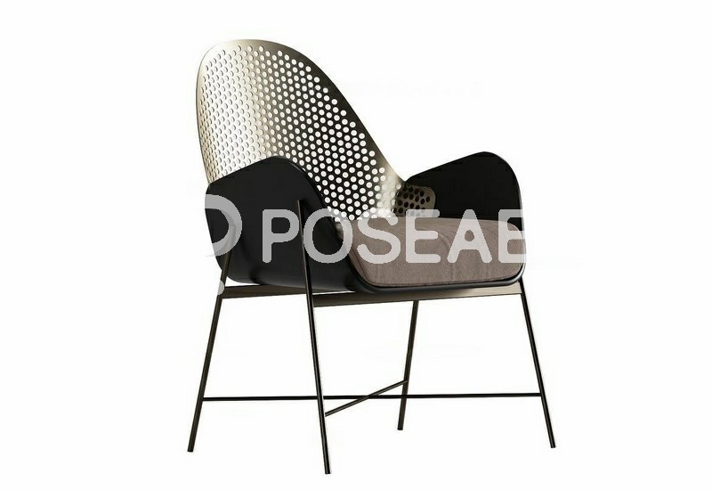 图片[1]-【3D模型】镂金黑框灰垫椅 3D 模型-PoseAe视频创意库