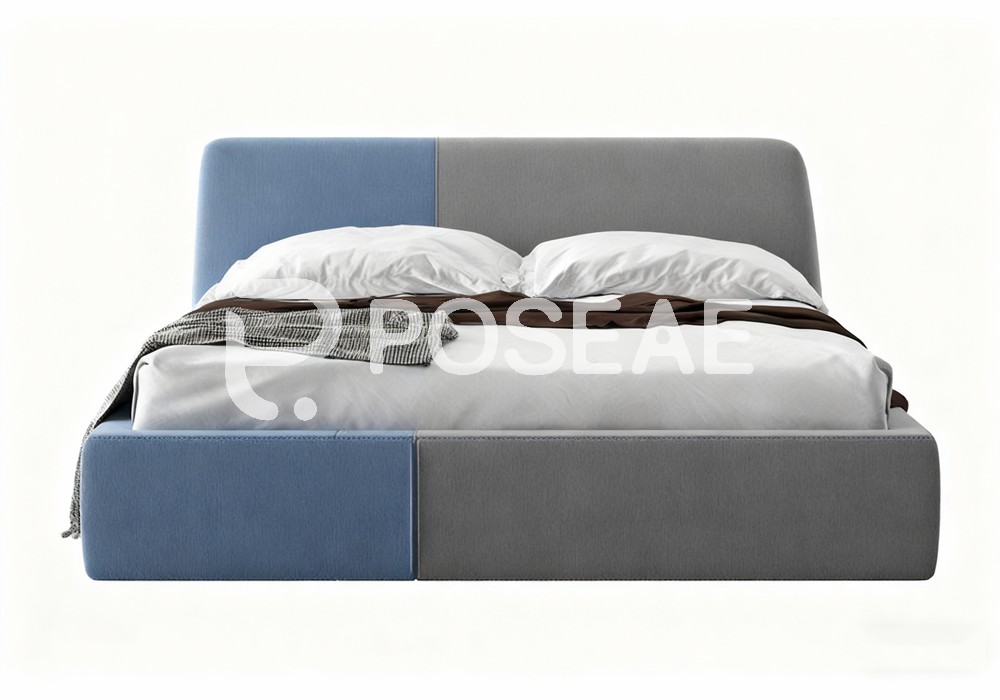 图片[1]-【3D模型】蓝灰拼色软包床 3D 模型-PoseAe视频创意库