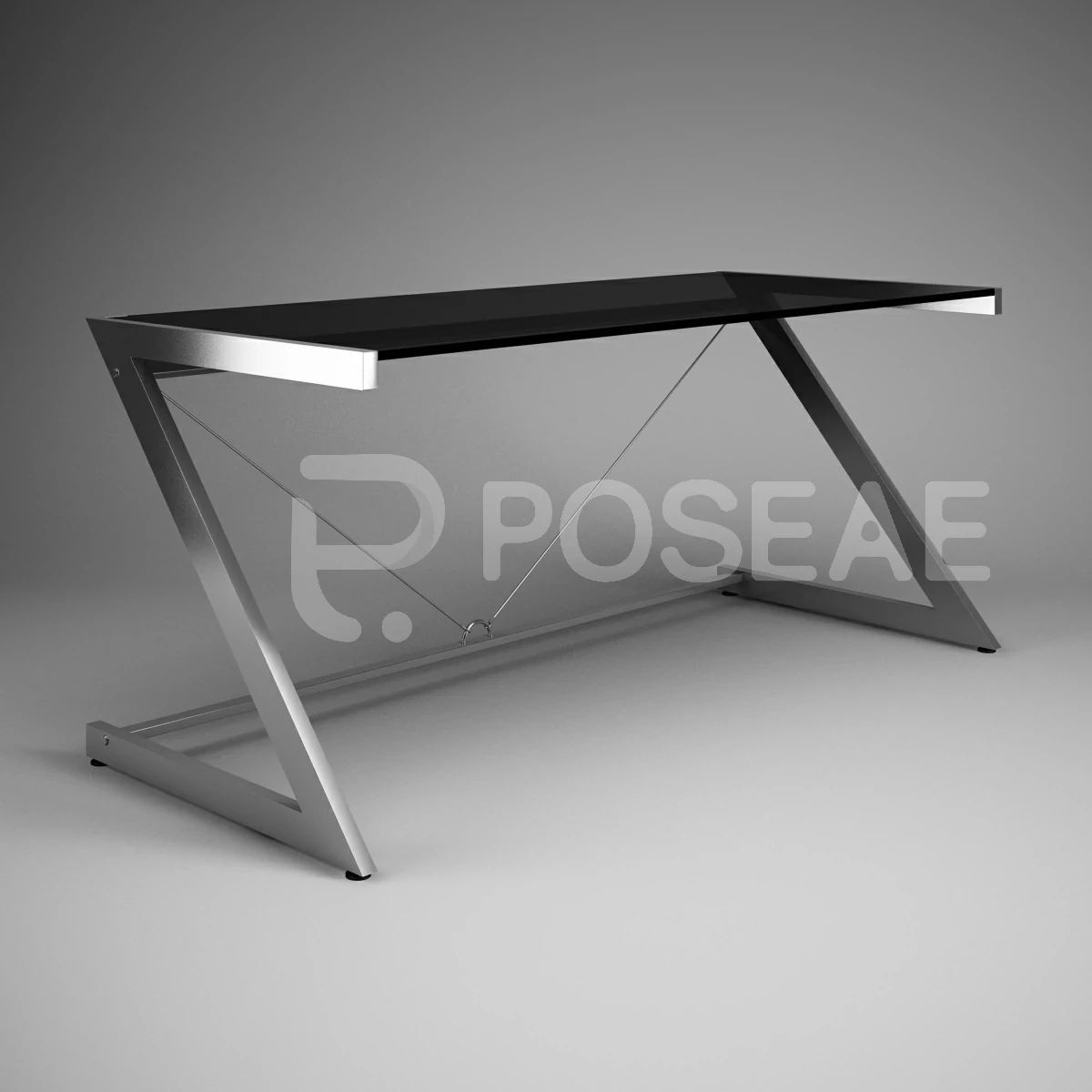 【3D模型】银色金属支架创意电脑桌-PoseAe