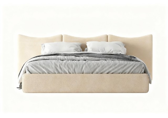 【3D模型】米白波浪靠背床 3D 模型-PoseAe