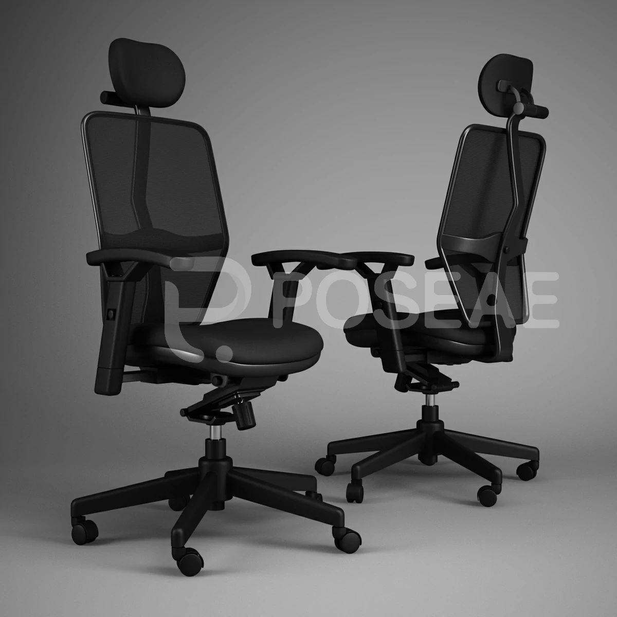 【3D模型】黑色网布人体工学办公椅-PoseAe