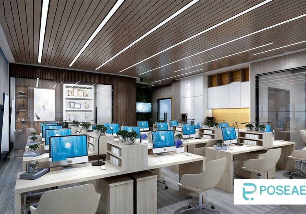 【3D模型】现代自然风办公空间设计 木质吊顶绿植办公桌椅软装搭配 3DMAX 模型-PoseAe