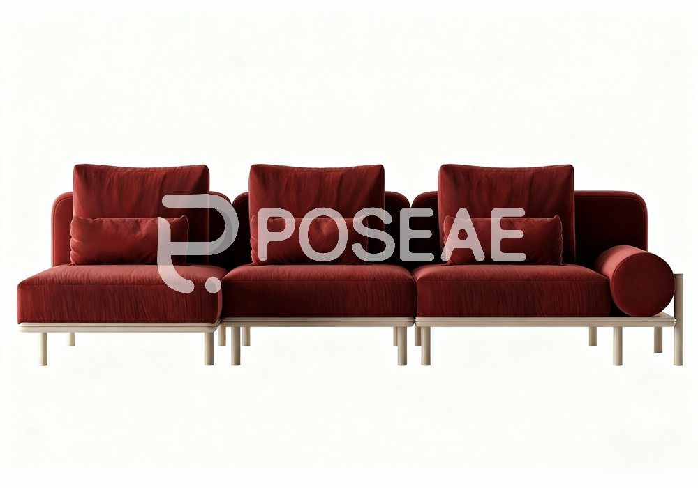 图片[1]-【3D模型】红色绒面组合沙发 3D 模型-PoseAe视频创意库