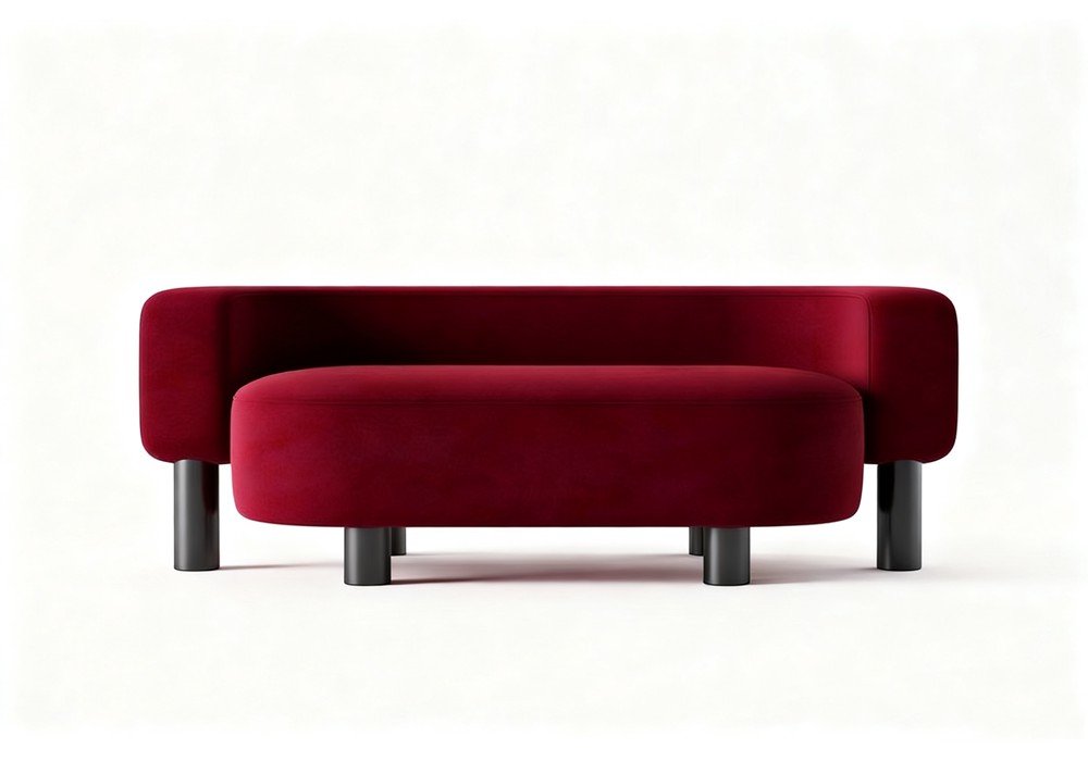 【3D模型】红色绒面沙发脚凳组合模型-PoseAe