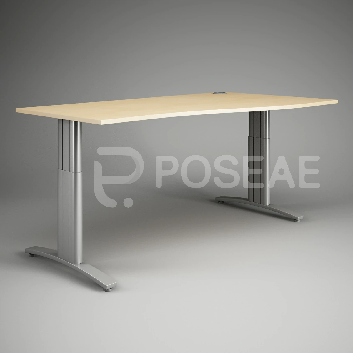 【3D模型】浅木色升降办公桌 3D 模型-PoseAe