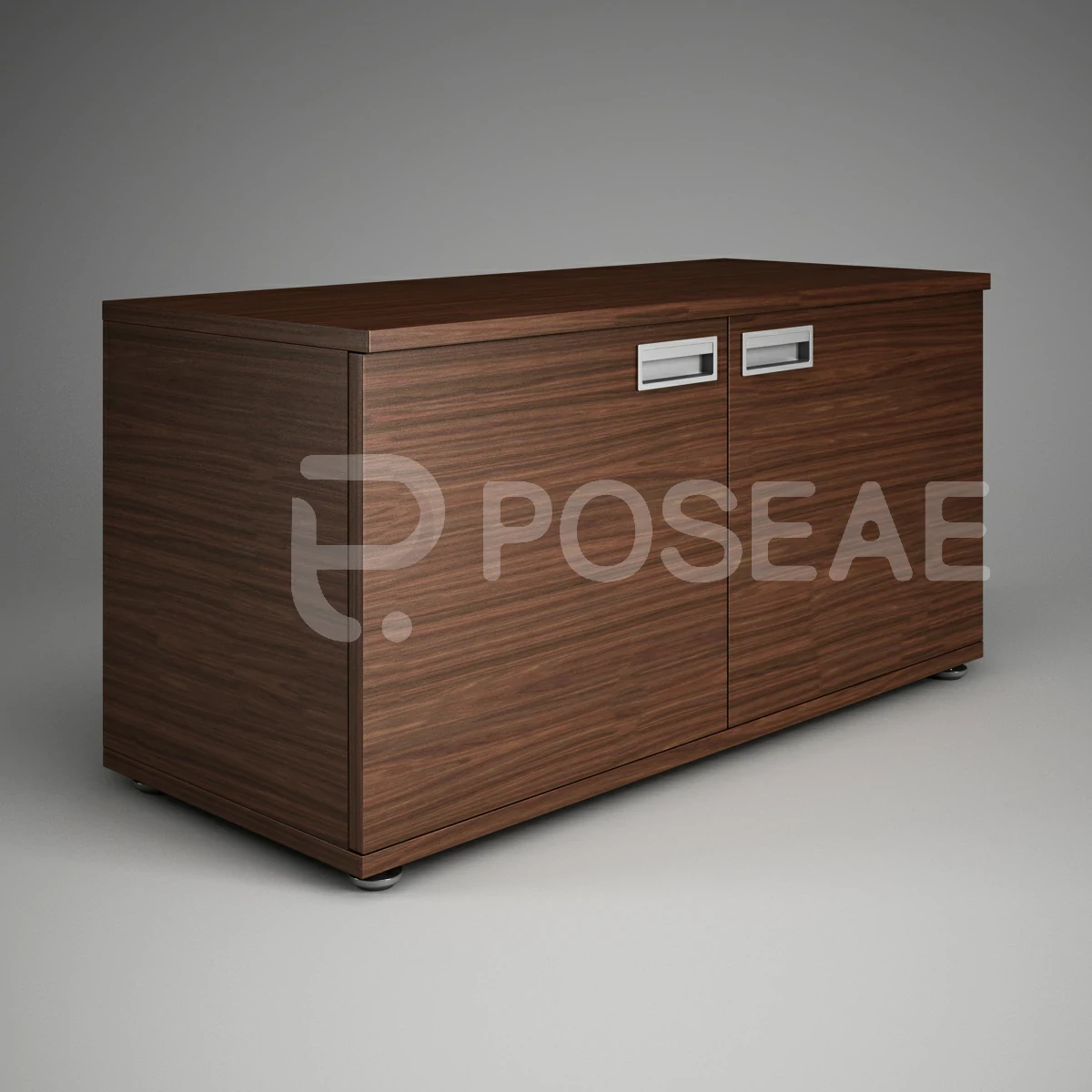 【3D模型】深胡桃木色双门文件柜 3D 模型-PoseAe