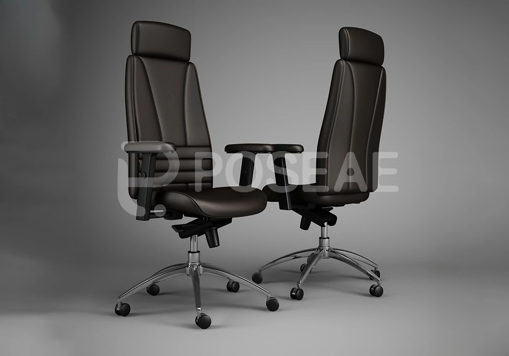 【3D模型】深棕色高背皮艺老板椅 3D 模型-PoseAe