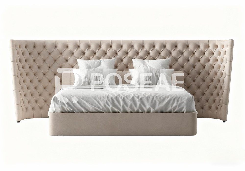 图片[1]-【3D模型】浅棕纽扣软包靠背床 3D 模型-PoseAe视频创意库