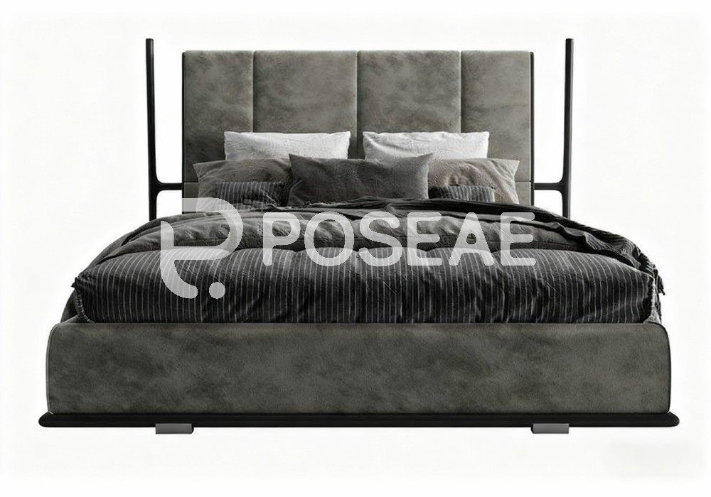 图片[1]-【3D模型】灰黑框架软包床 3D 模型-PoseAe视频创意库