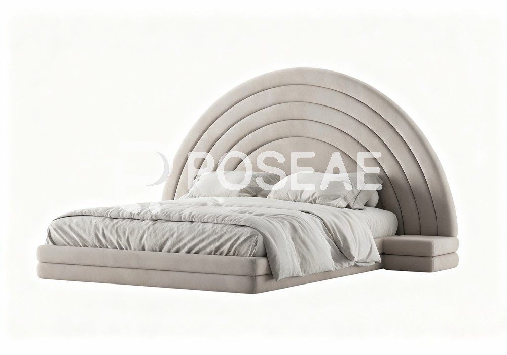 图片[1]-【3D模型】米白弧形靠背床 3D 模型-PoseAe视频创意库