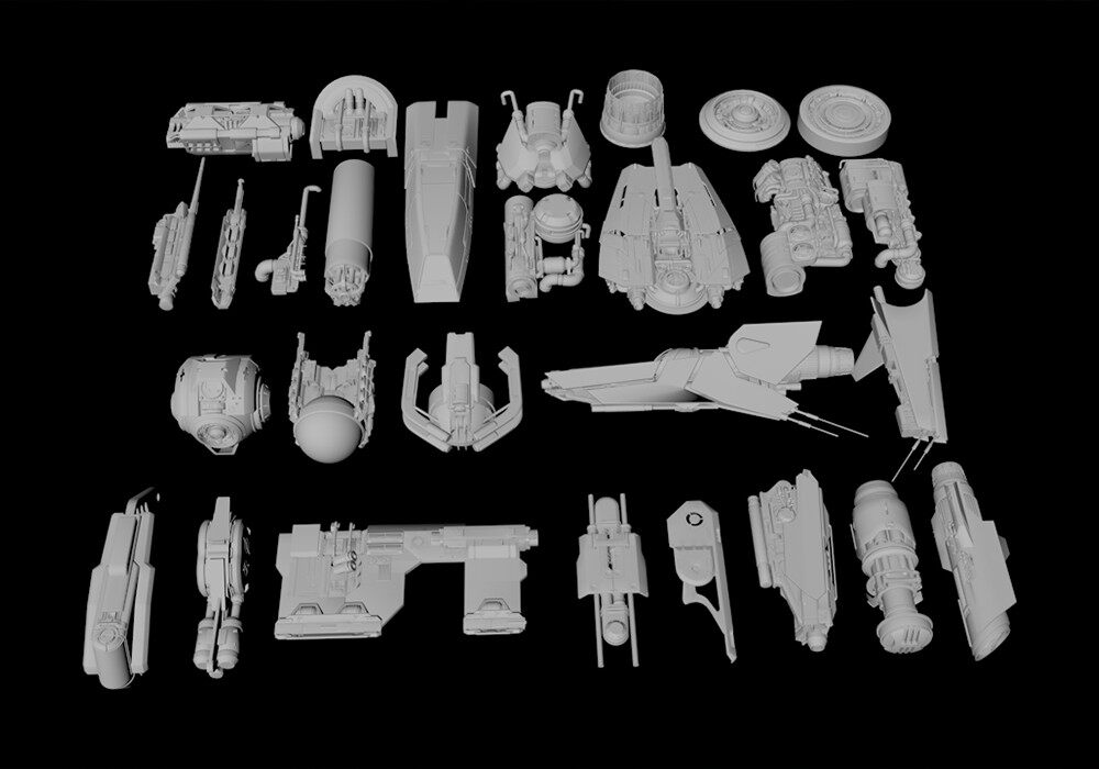 【3D模型】28个宇宙飞船 战舰零部件 单体模型-PoseAe