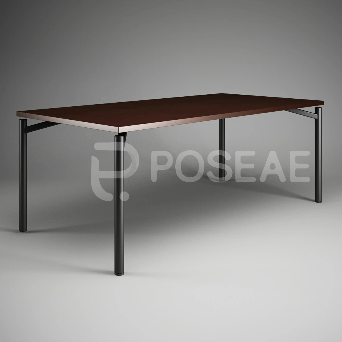 【3D模型】深棕色简约办公长桌 3D 模型-PoseAe