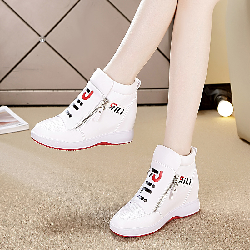 Inside heightening women's shoes 2022 spring Summer Korean version 100 hitch new wedge type single shoe sports tourism plus suede small white shoes woman