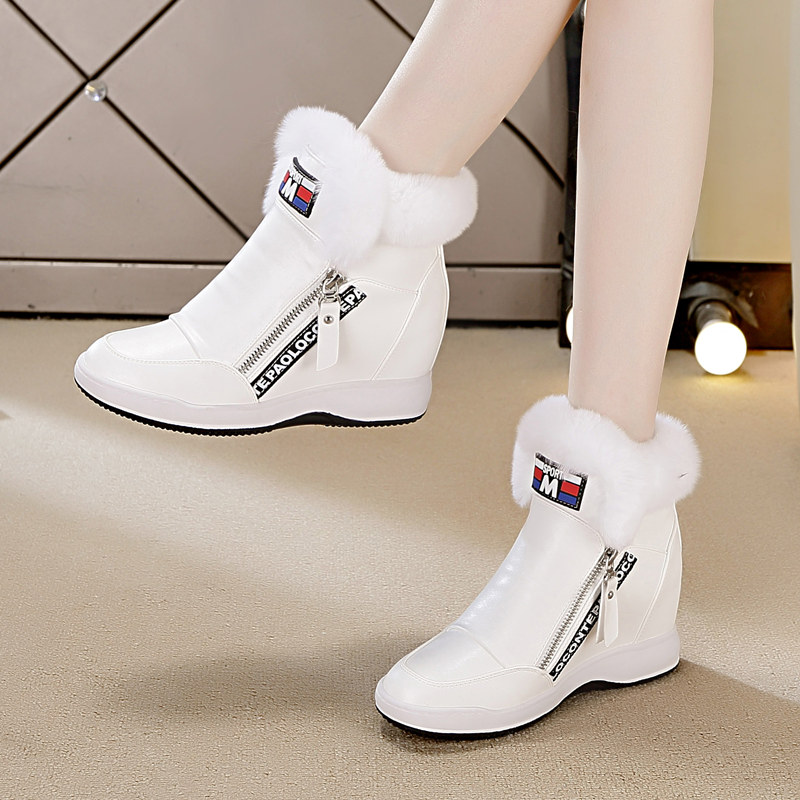 Winter height snow boots female Korean version of Joker casual shoes slope heel plus velvet short tube boots thick bottom plus cotton Mao Mao shoes