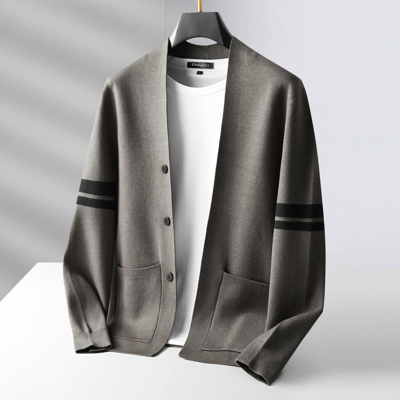 New cashmere cardigan men's spring and autumn Korean style business casual wool sweater high-end middle-aged men's coat
