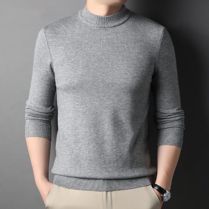 Half Turtleneck Sweater Men's Autumn and Winter Casual Thickened Warm Inner Wear Comfortable Bottom Knitwear High-end Men's Linen
