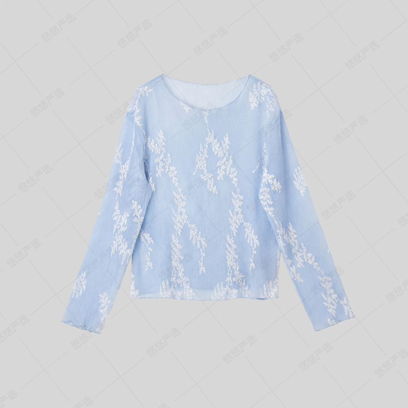 【Tree Bark Wrinkle Craft】Yuyou's Personal Collection! Summer Embroidered Design Round-Neck Lace Top