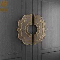 New Chinese Glass Door Round Large Door Handle Hotel Pushdoor Solid Wood Door Imitation Antique Bronze Semi-circle Large Handle Custom
