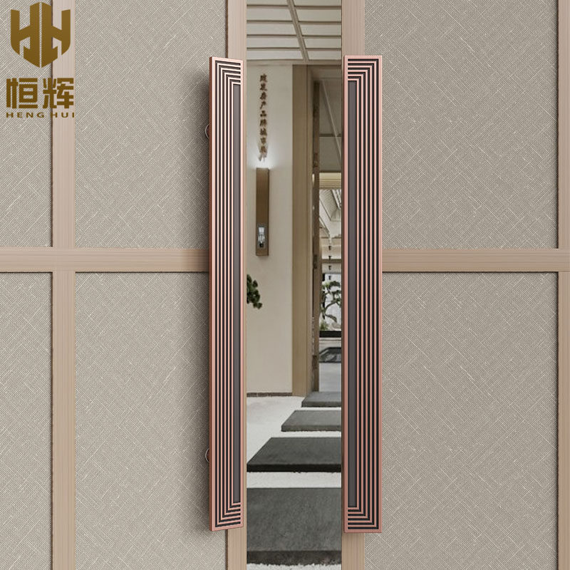 New Chinese style door handle bronze glass door handle light luxury hotel box push-pull solid wood door handrail customization